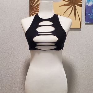 Ripped halter crop top